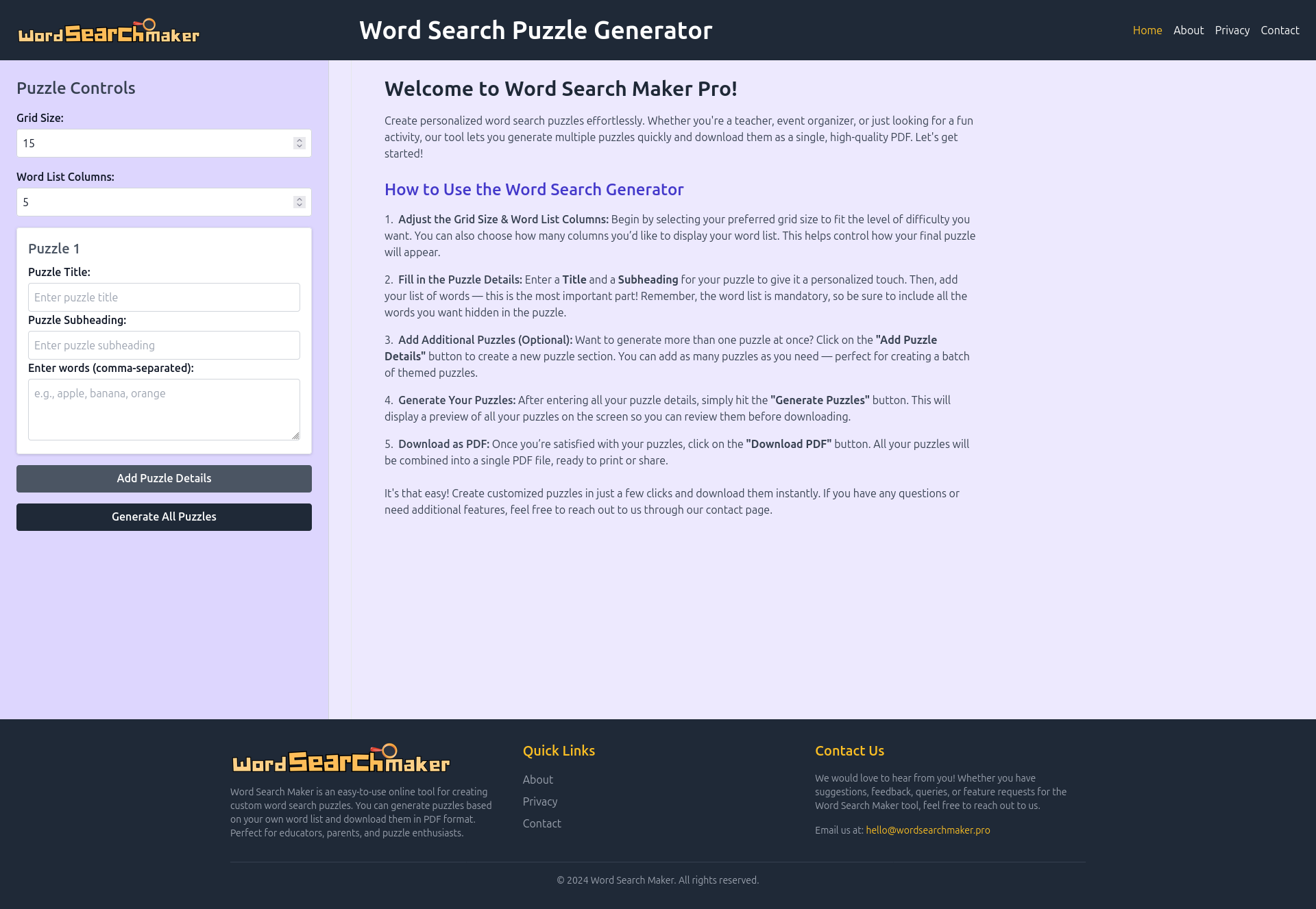 Guide on using the word search generator tool